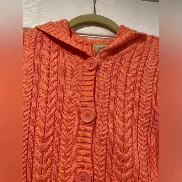 Faded Glory Coral Cluster Cable Knit Ribbed Hooded Button Cardigan Size Small - Picture 2 of 8